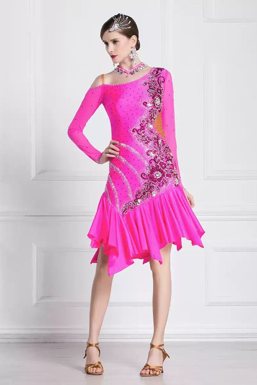 Bailebelle Fashion new national standard Latin dance costumes show dress samba cha cha competition adult Pink image 0