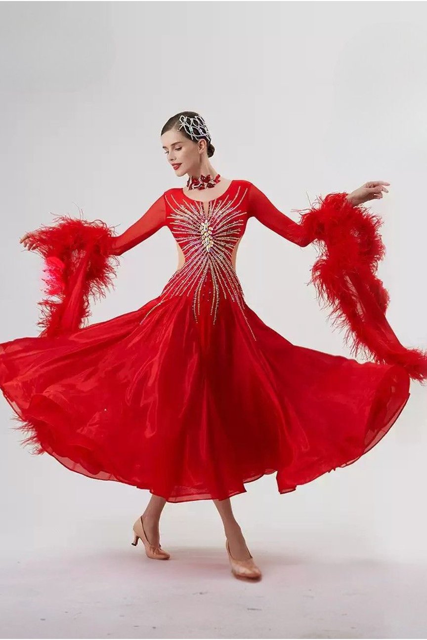Bailebelle Fashion National standard modern dance performance competition costumes new high end large swing Red image 0