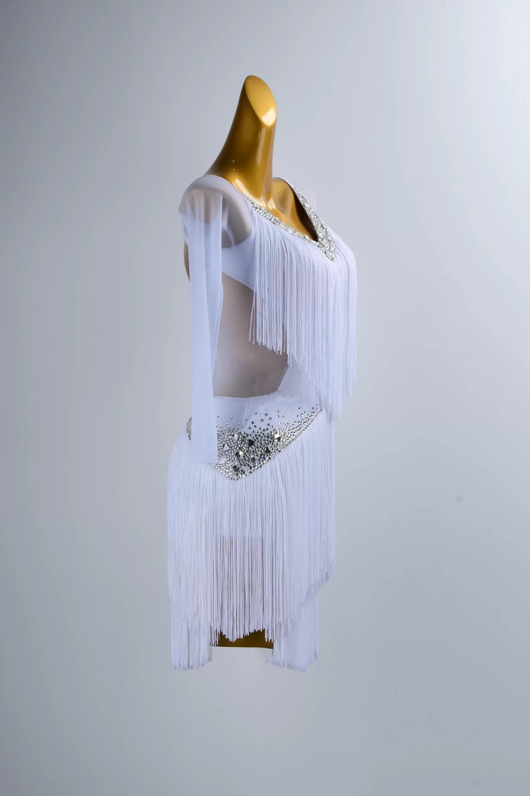 New White Latin Dance Fringe Dress – Adult Competition Costume image 3