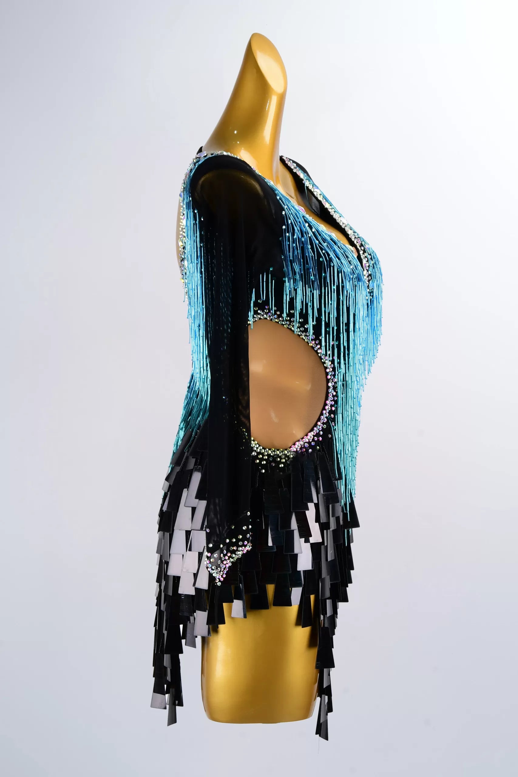 Long Sleeves Colorful Feather Dance Dress with Open-Back image 3