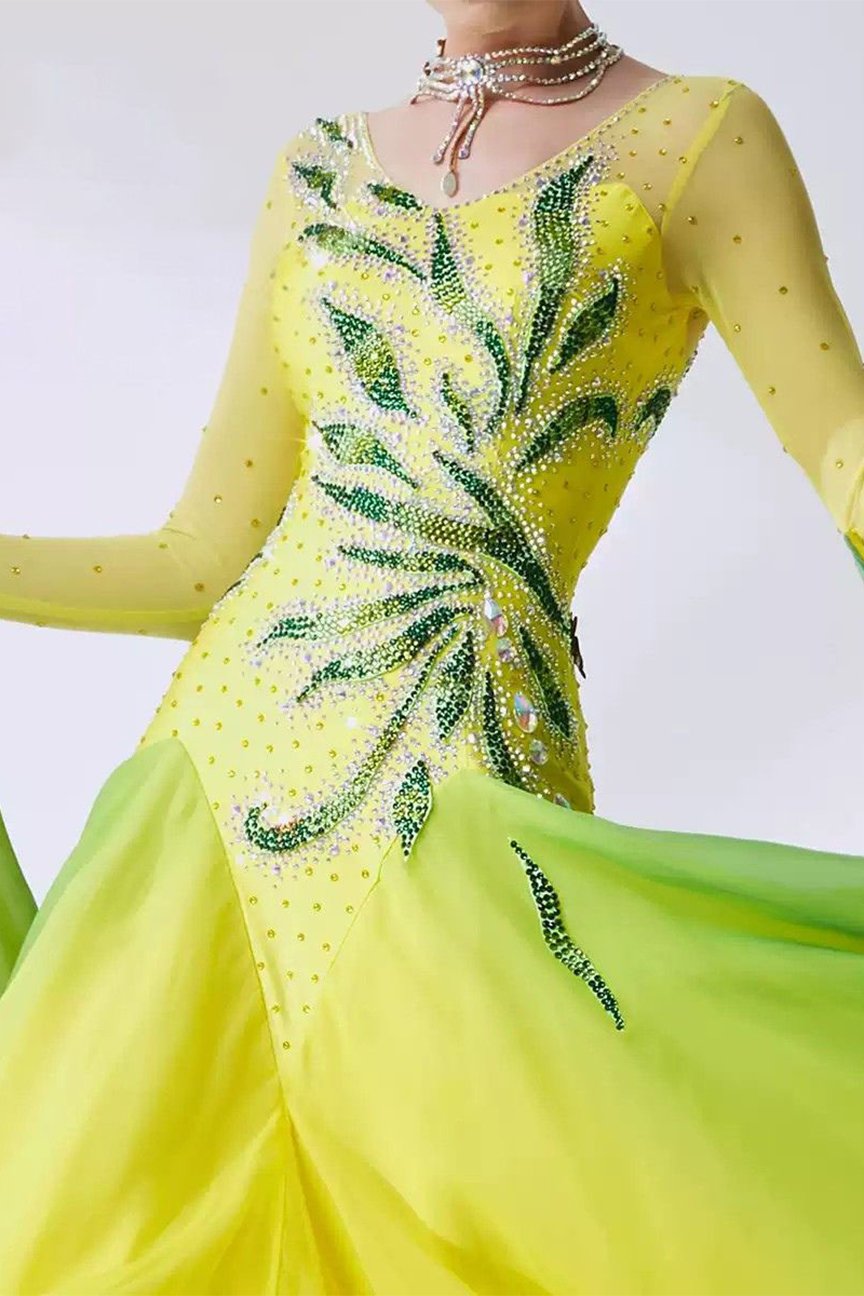 Bailebelle Fashion new national standard modern dance costume big swing dress ballroom dance competition performance Green, yellow image 2