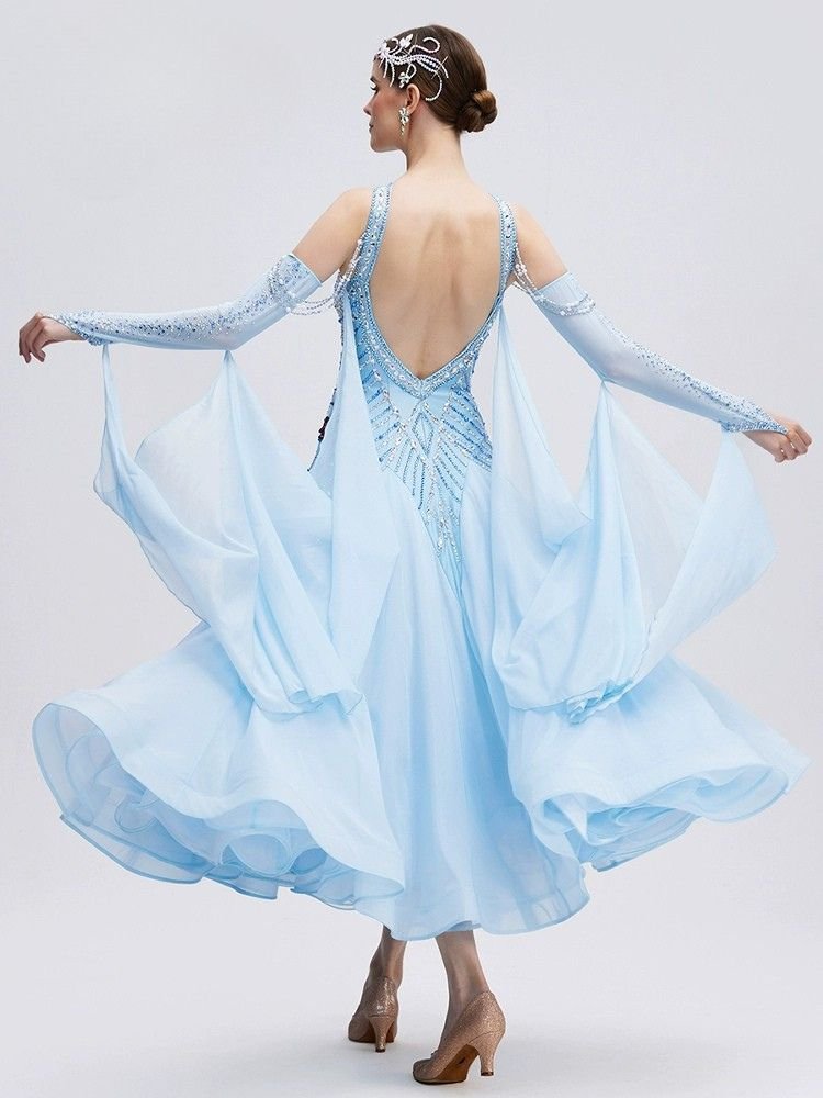 Bailebelle Fashion Modern dance performance costumes big swing skirt competition  Skyblue image 3