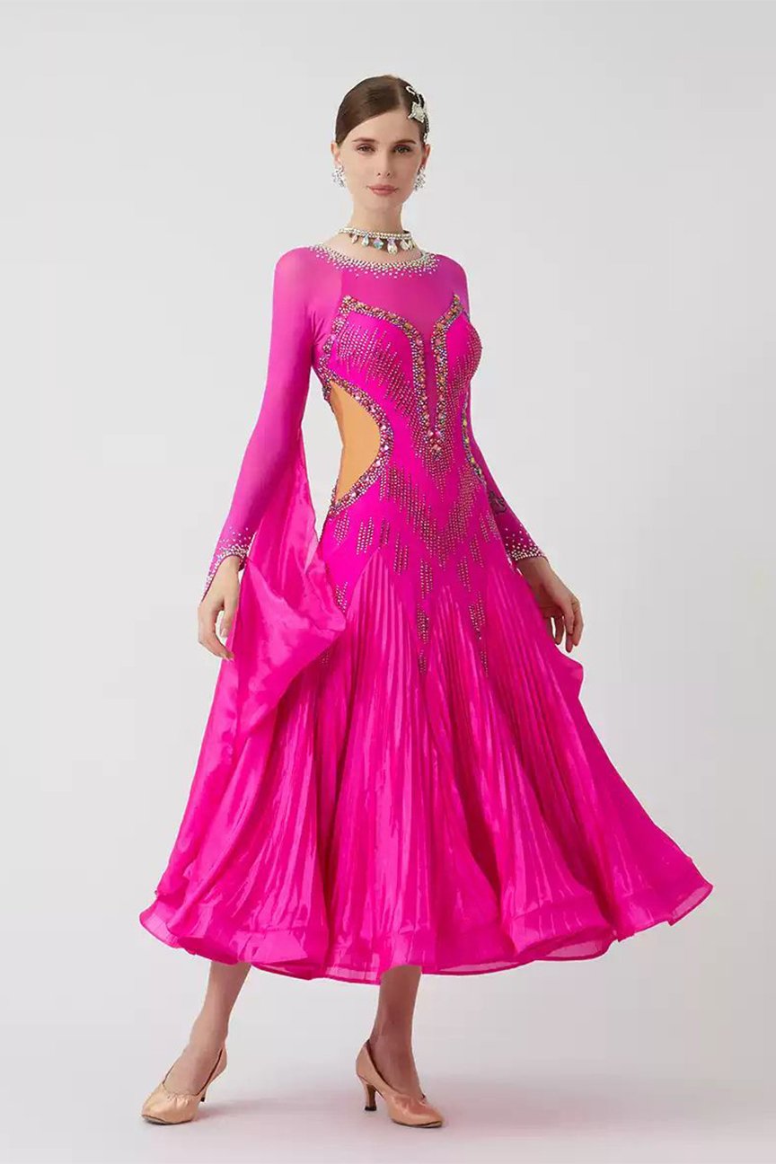 Bailebelle Fashion 2023 new national standard modern dance performance competition costume with diamond swing dress  Pink image 3
