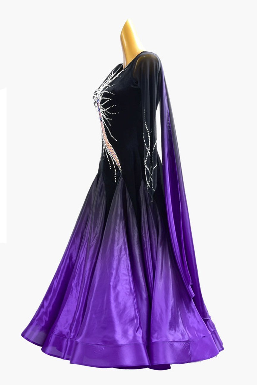 Black shaded purple Standard dress with pearl chiffon underskirts, float & AB stones image 3