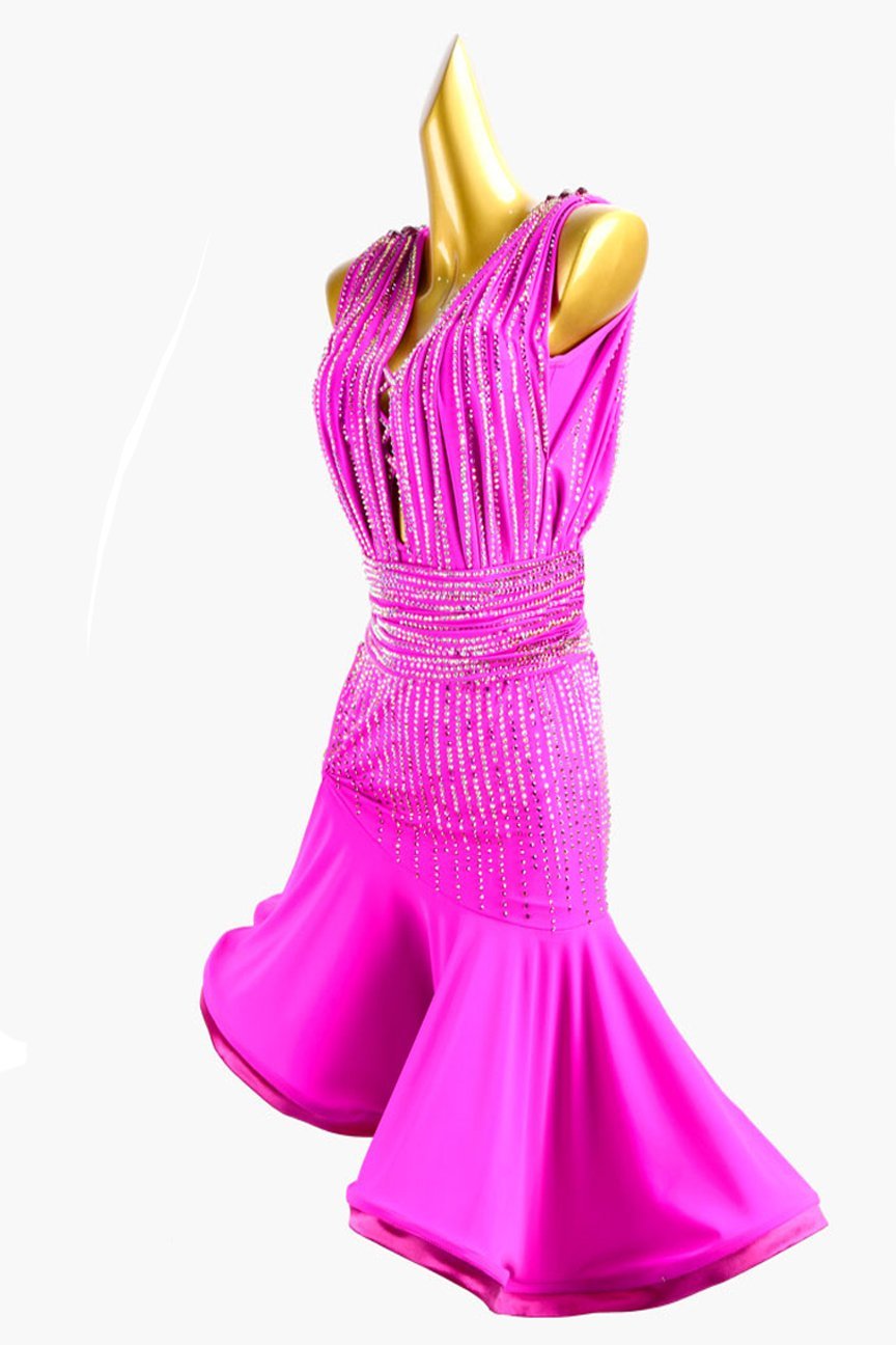 Light pink Latin dress with crystal AB and beaded fringes image 3