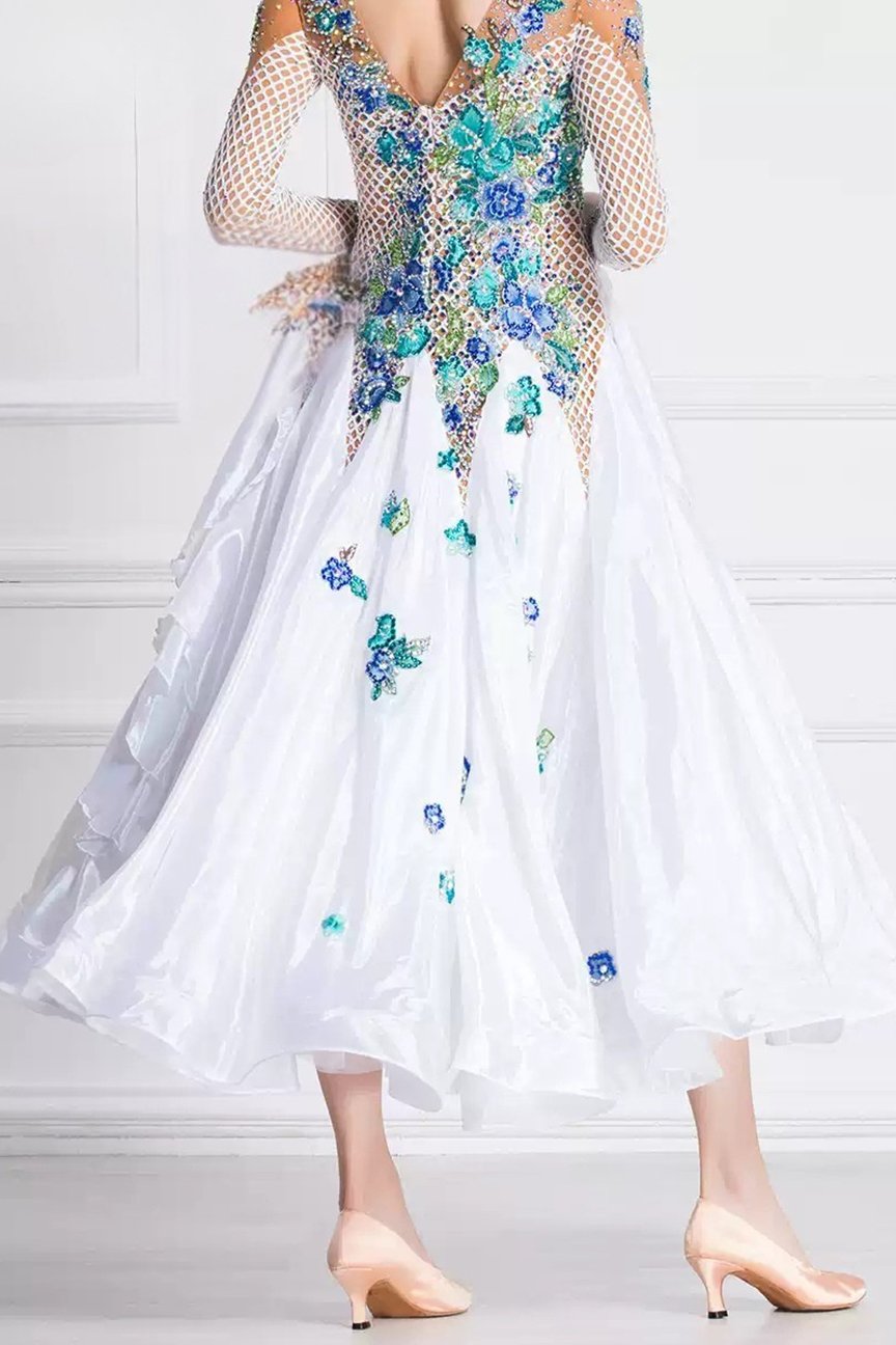 Bailebelle Fashion Modern dance skirt adult female ballroom dance competition performance big swing Blue, White image 1