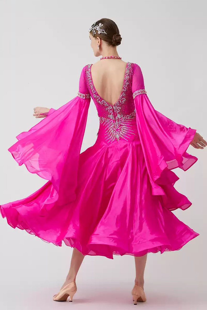 Bailebelle Fashion 24 new national standard modern dance performance costume waltz competition costume swing dress Pink image 1