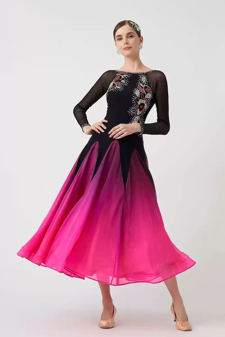 Bailebelle Fashion new national standard modern dance practice clothes ballroom dance waltz big swing dress customization Black, Pink image 0