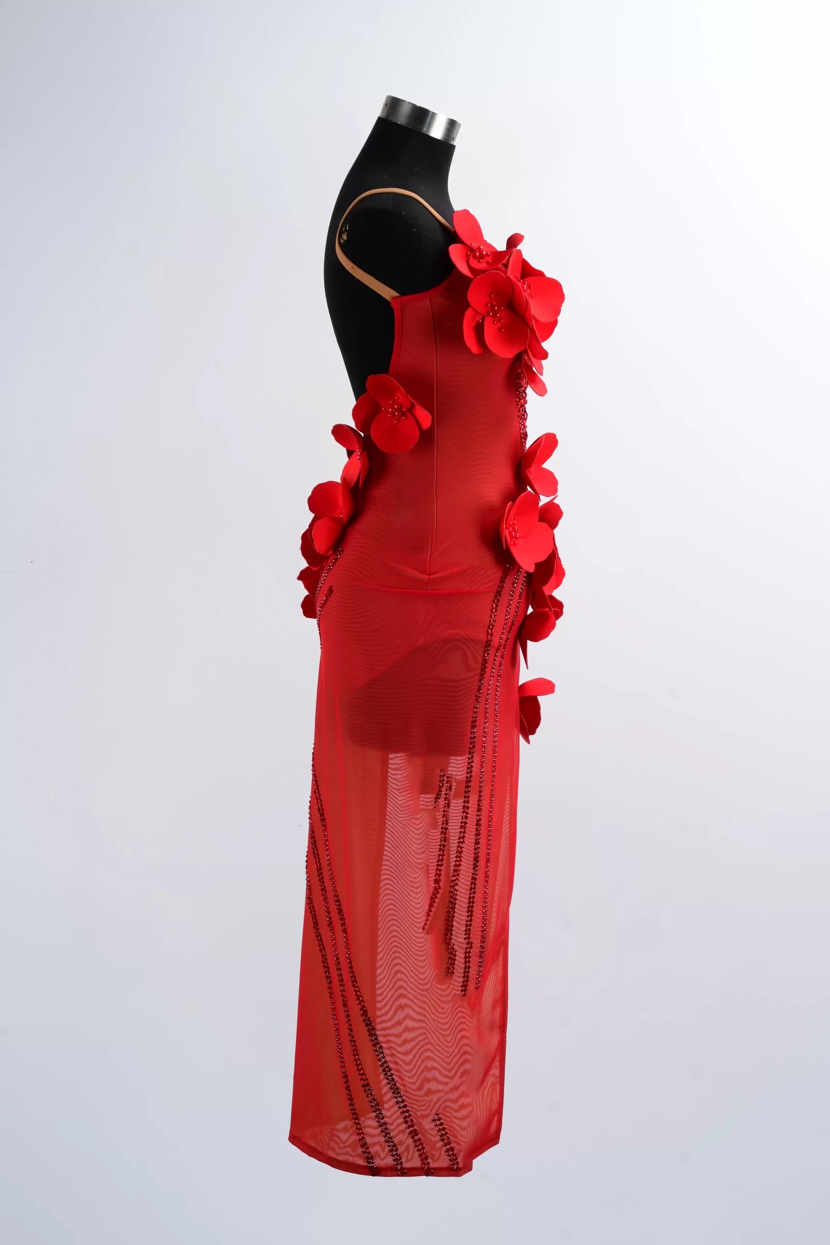 Latin Dance Stage Performance Dress with Big Red Flower Hanging Ornaments image 2