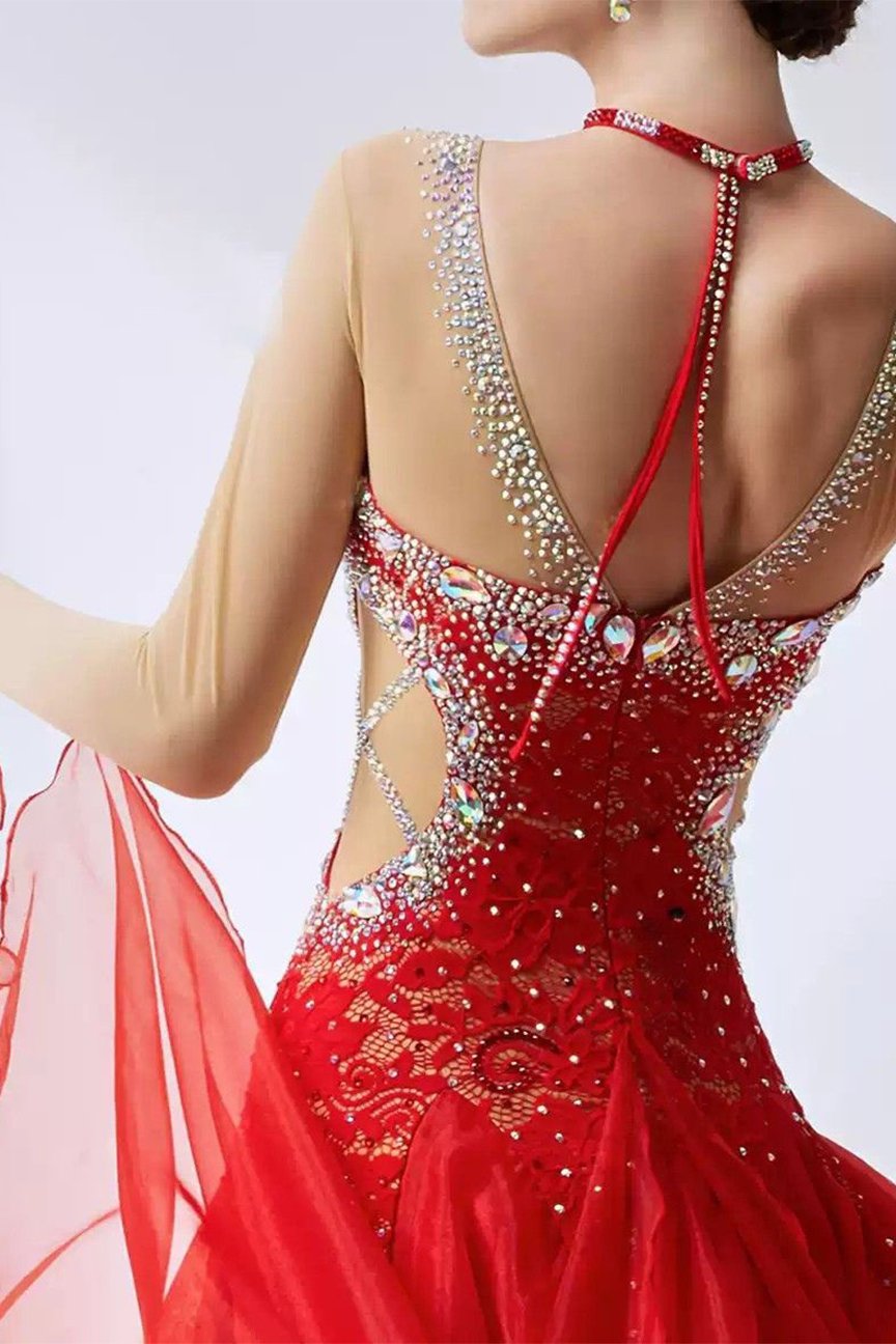 Bailebelle Fashion new national standard modern dance costumes show dress ballroom dance waltz Red image 2