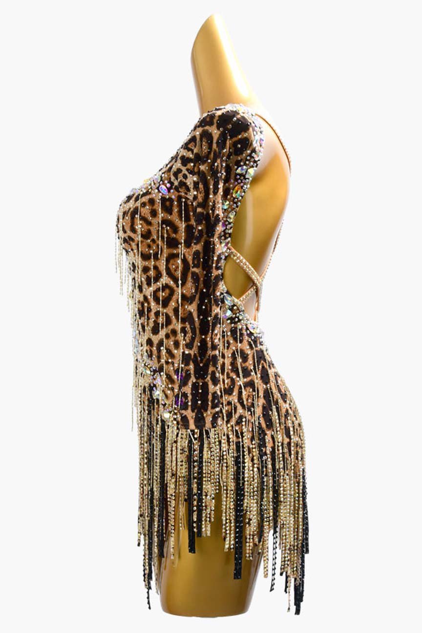 Exotic Leopard Print Fringe Dress with Crystal Embellishments image 3