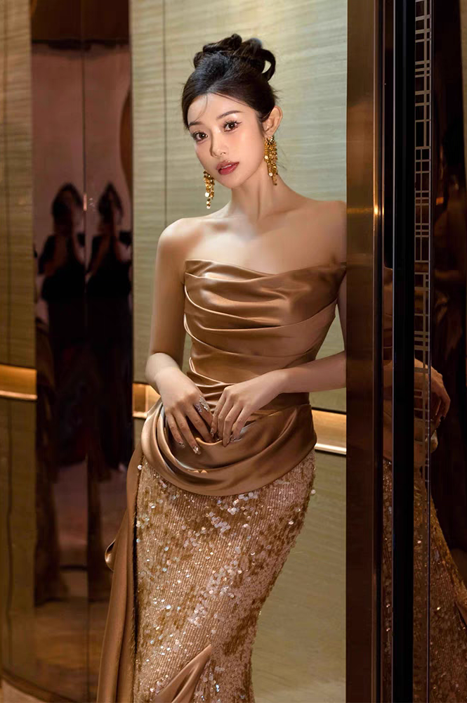 Bailebelle Fashion Gold Bridesmaid Dresses Off The Shoulder Sequins Floor Length Backless | Elegant Party Evening Prom Gown Mermaid Strapless Sequin Prom Gold image 4