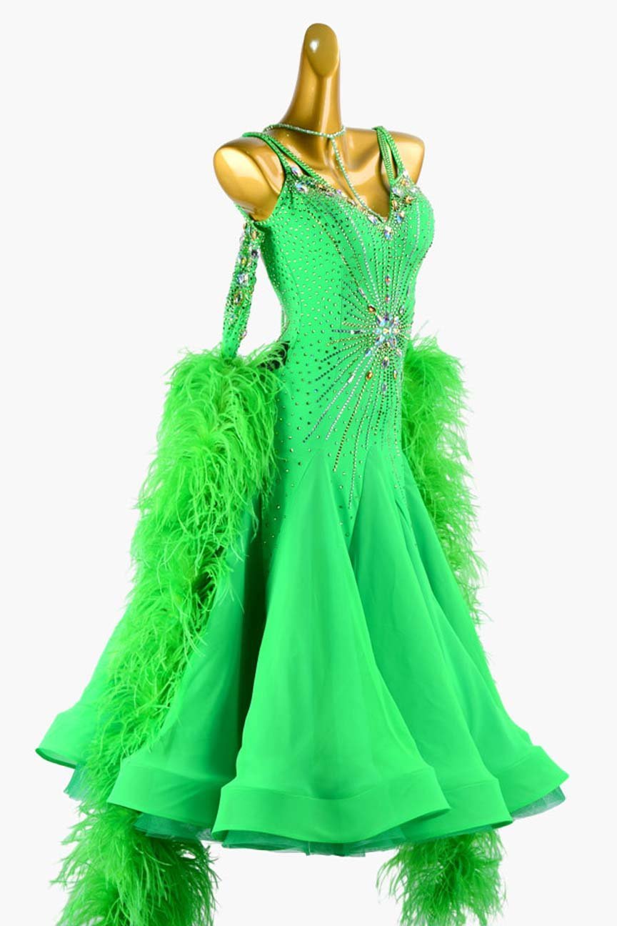 Spring Green Standard Dance Dress with Pearl Chiffon image 2