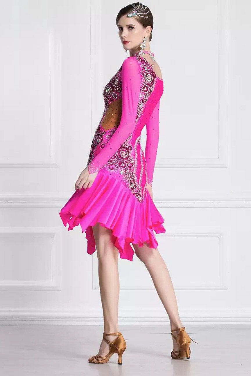 Bailebelle Fashion new national standard Latin dance costumes show dress samba cha cha competition adult Pink image 1