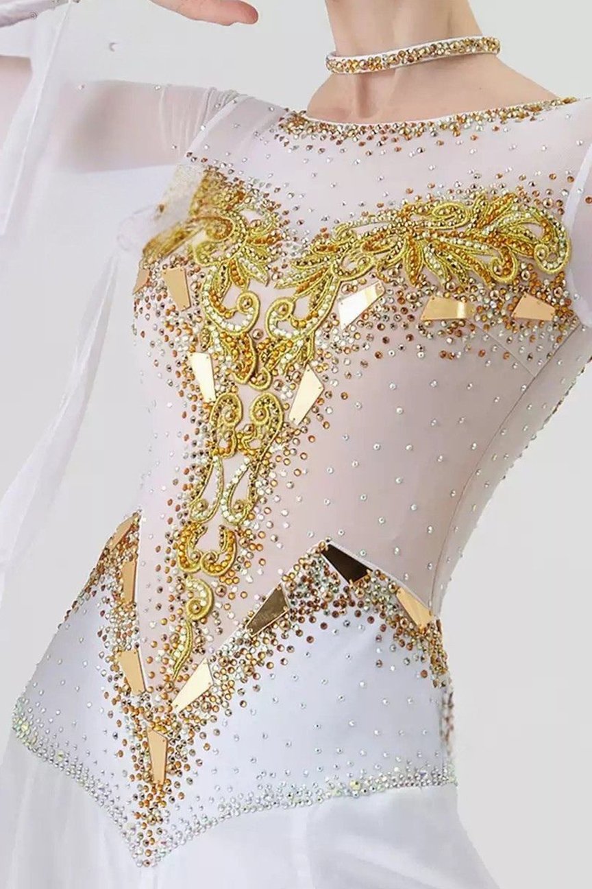 Bailebelle Fashion new pearl silk national standard modern dance performance competition costume ballroom dance dress White image 4