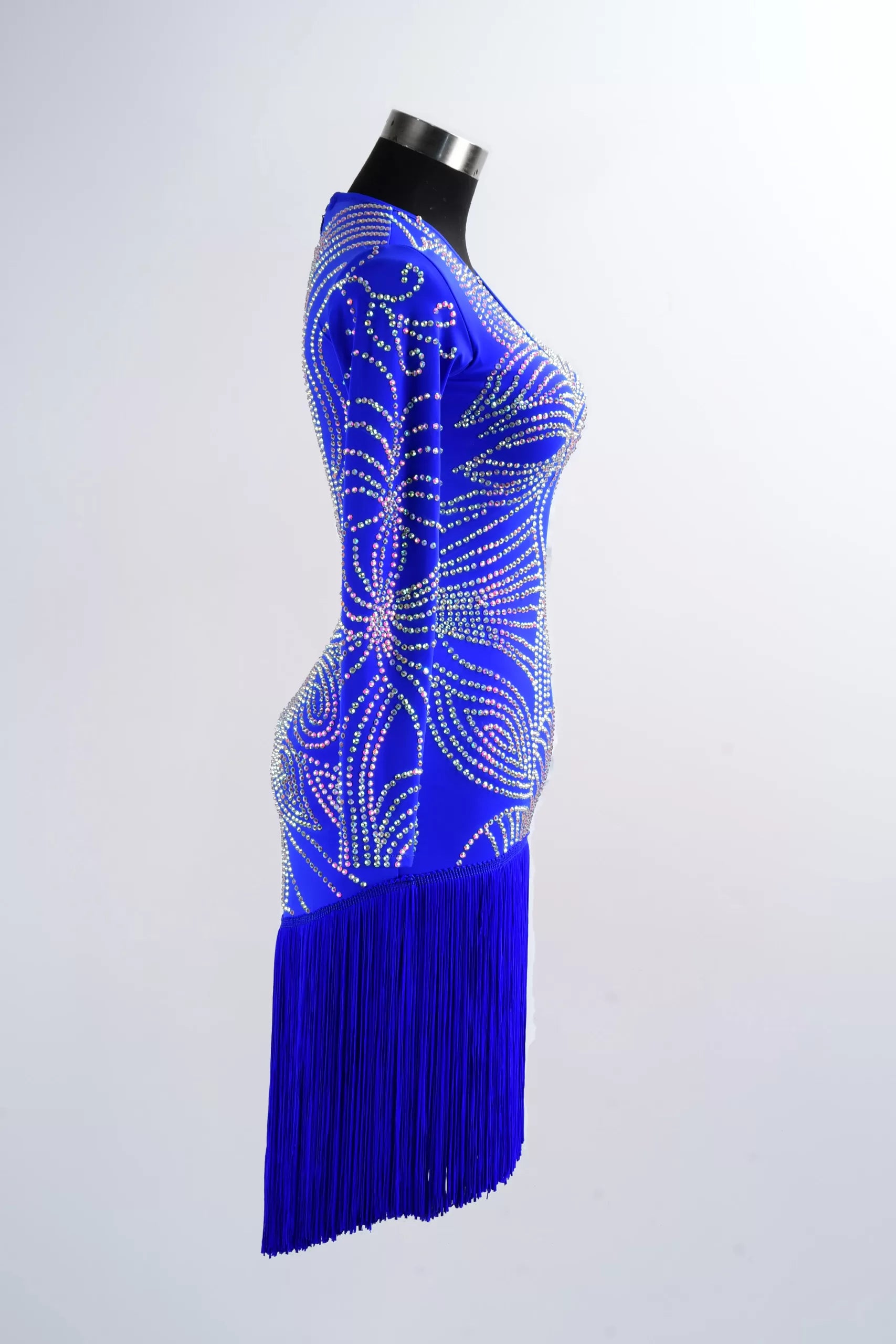 Blue Tassel Cha Cha Ballroom Competition Dancing Outfit – Tango & Salsa Costume image 3