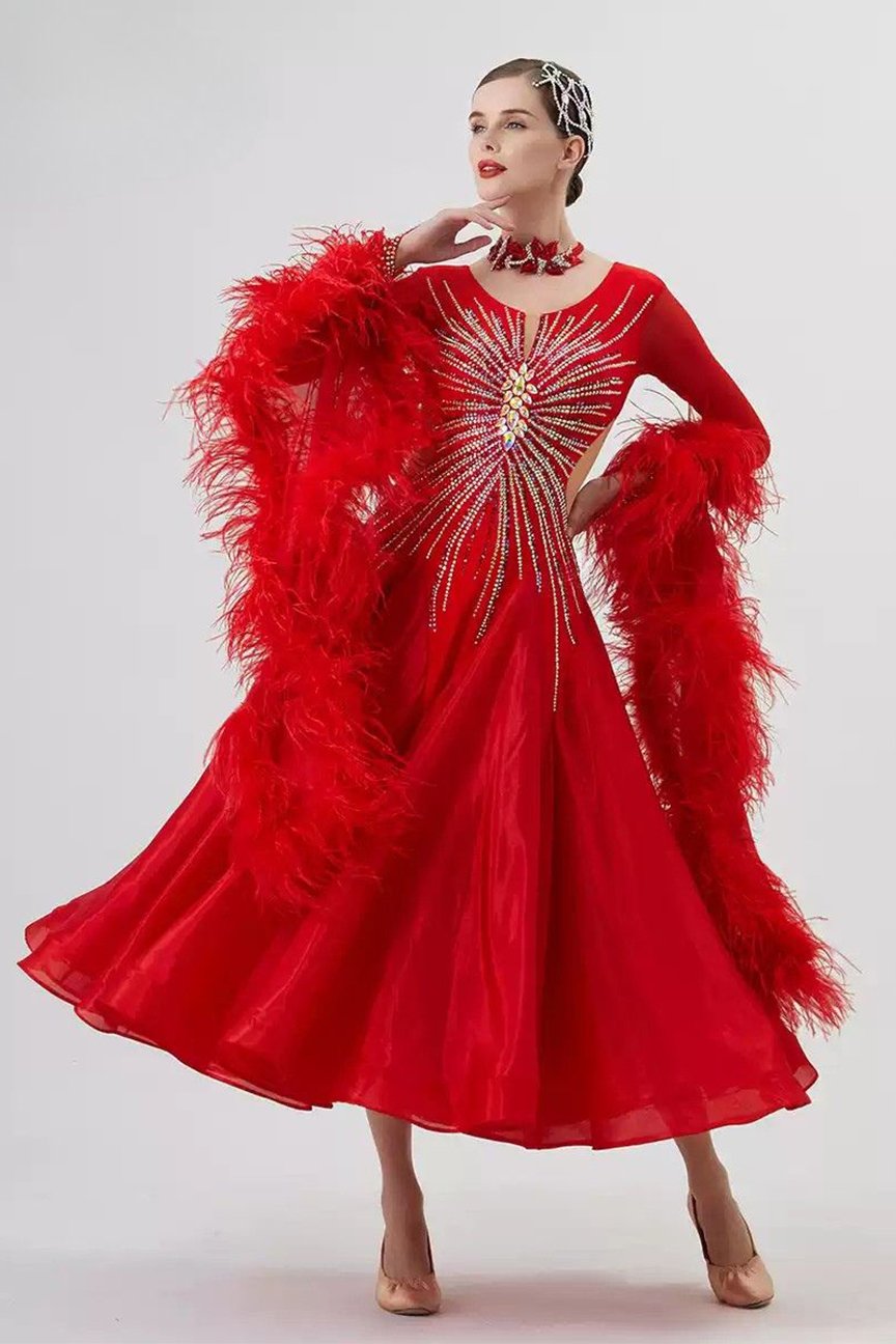 Bailebelle Fashion National standard modern dance performance competition costumes new high end large swing Red image 2