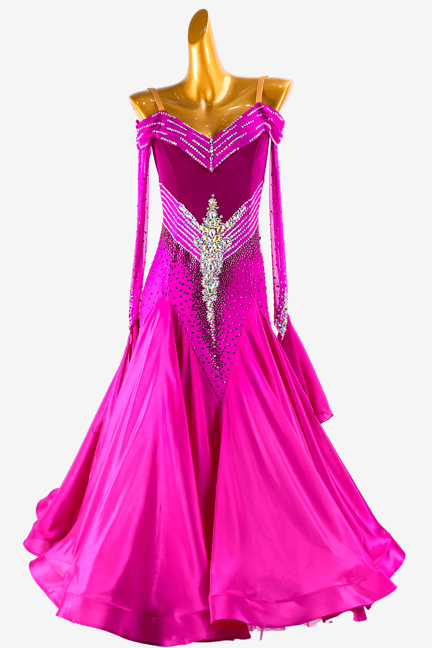 Dark Magenta Velvet and Lycra Splicing Ballroom Dress with Pearl Chiffon Underskirts and Mesh Accents image 0
