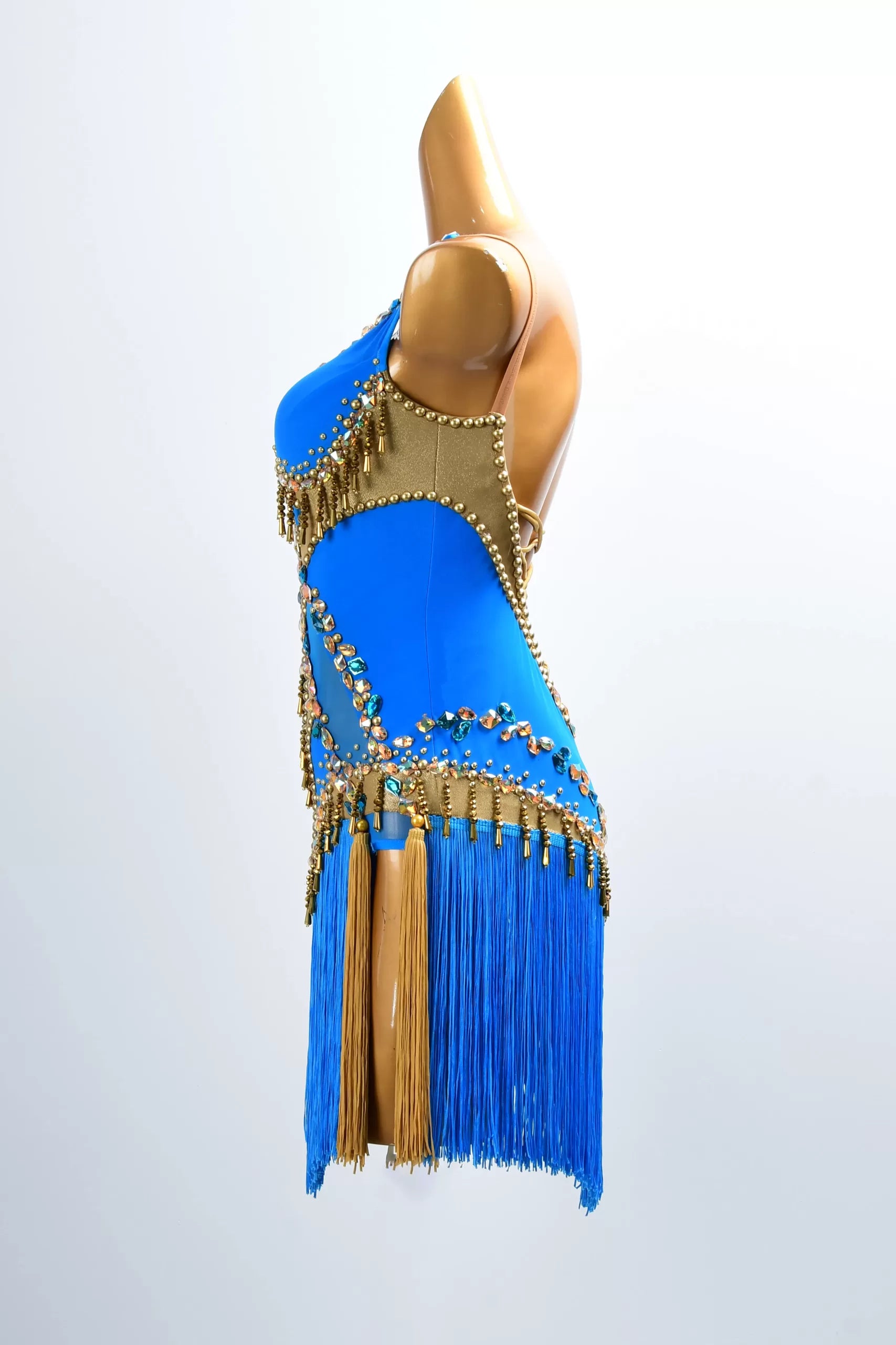Golden Line Crystallized Fringe Latin Dress image 2