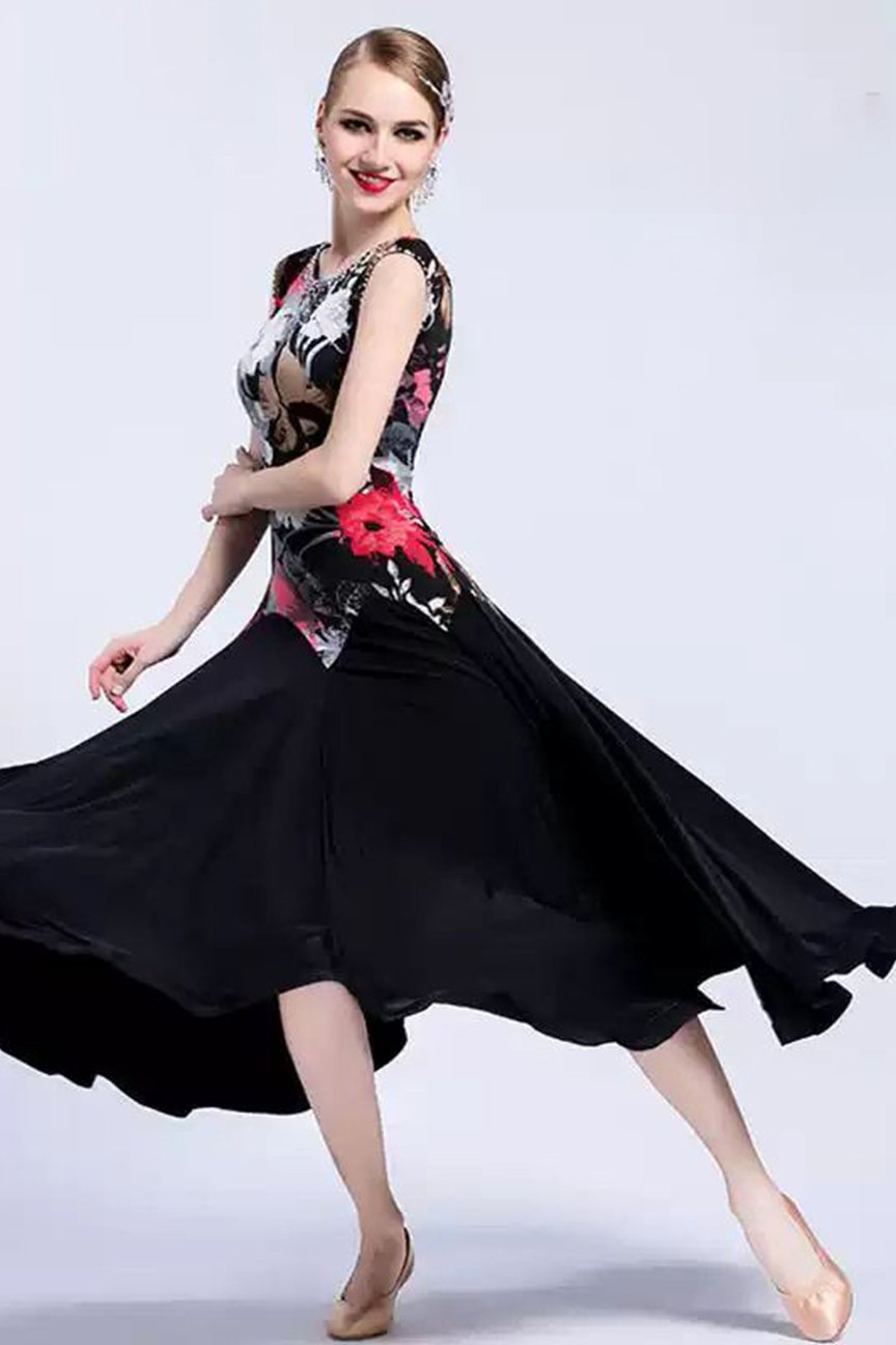 Bailebelle Fashion dance modern dance practice dress adult female classical print social dance dress swinging practice clothing Black image 4