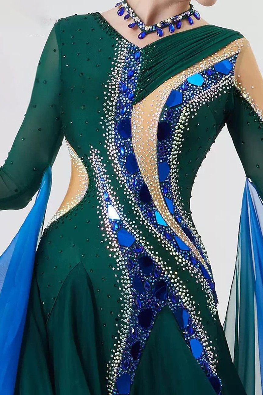 Bailebelle Fashion new national standard modern dance performance competition costume dress Blue, Black image 2
