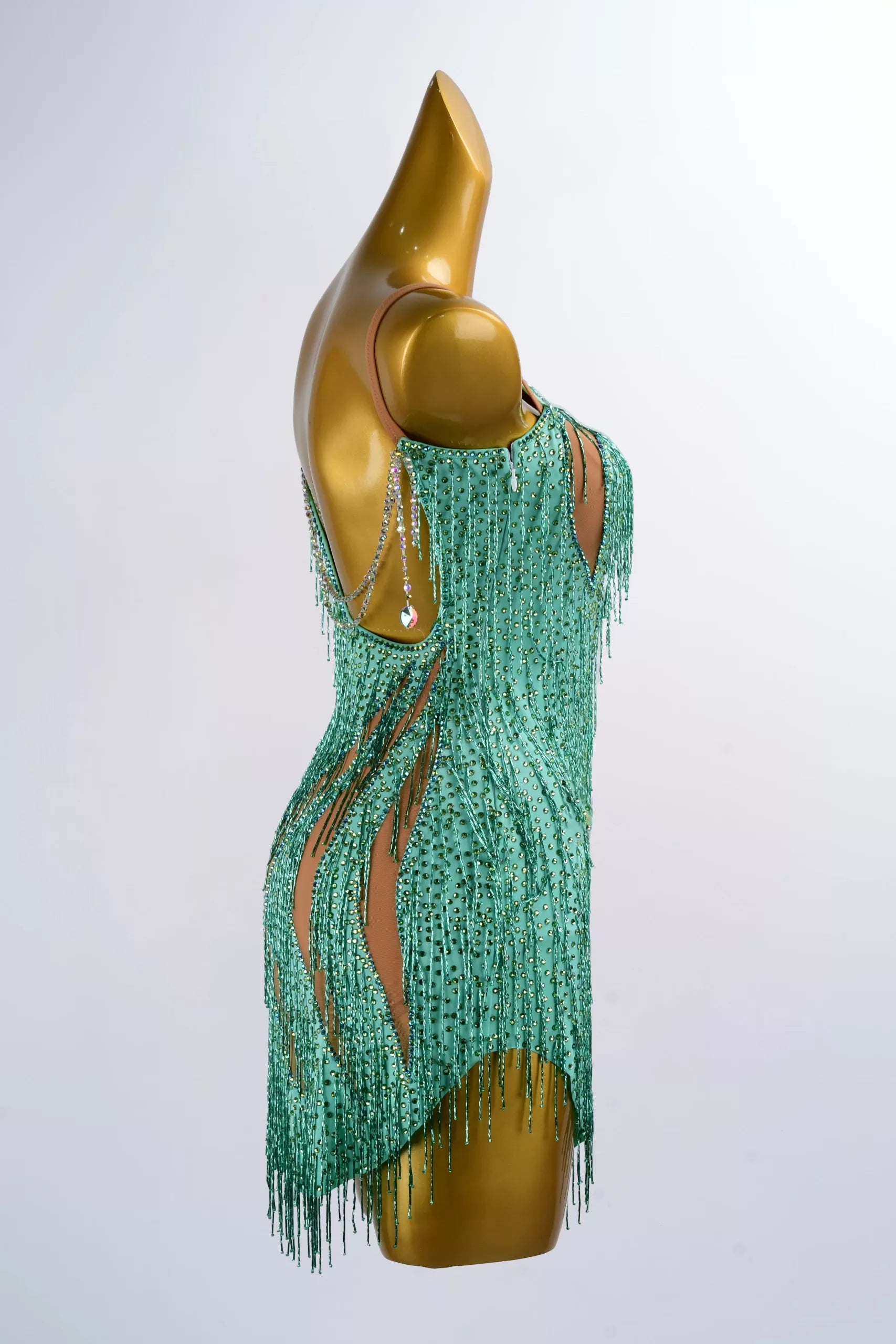 Green Beading Fringe Rhythm Latin Dress for Dance Competition image 2
