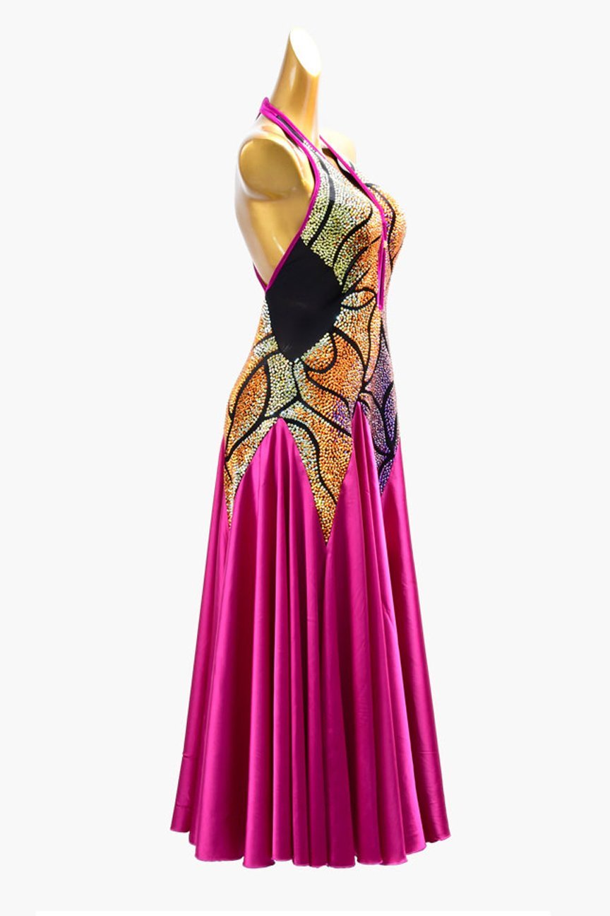 Mediumvioletred Standard dress with stretch satin underskirts with gold shaded purple rhinestone image 2
