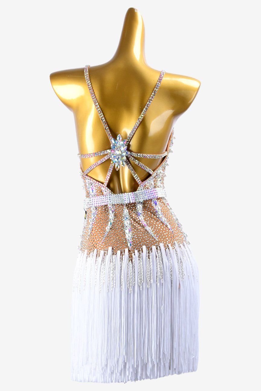 Skin yellow Latin dress with fringe,beaded fringe and crystal AB image 3