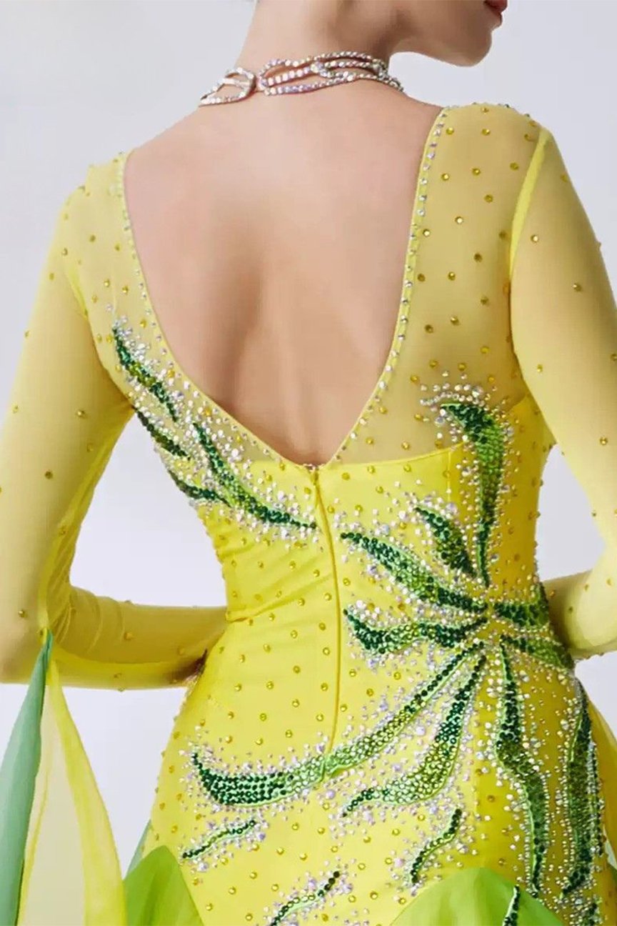Bailebelle Fashion new national standard modern dance costume big swing dress ballroom dance competition performance Green, yellow image 4