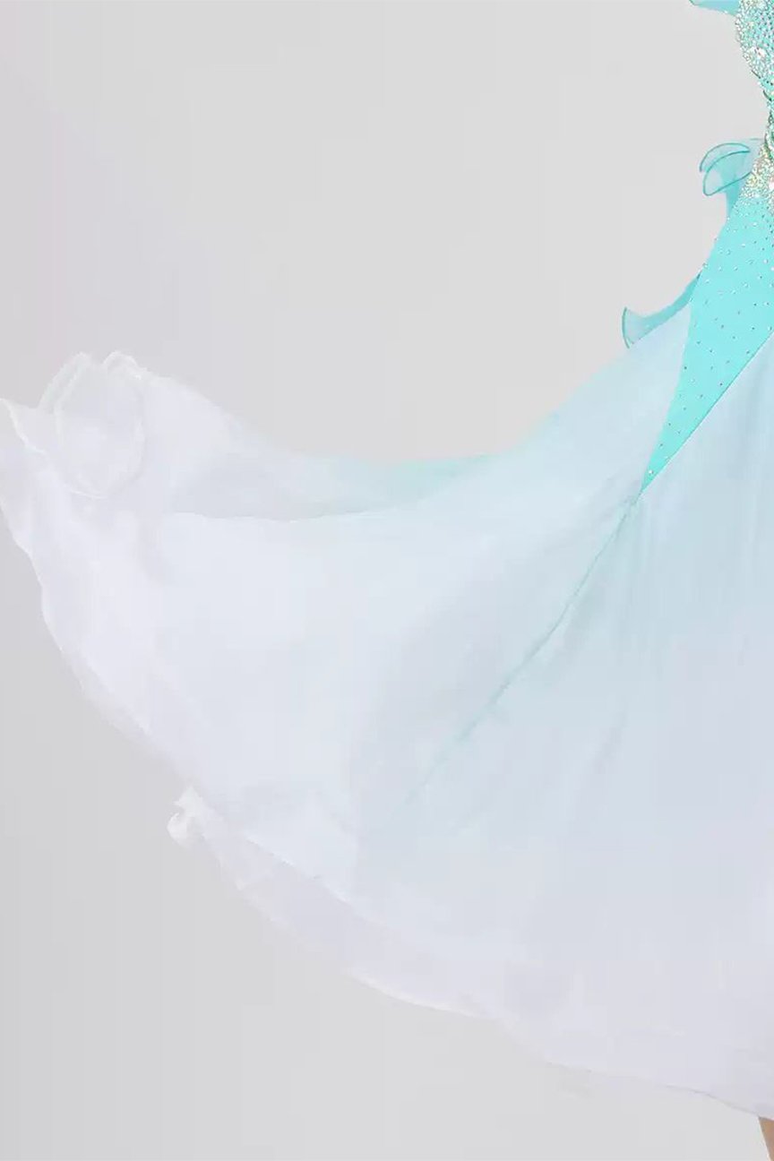Bailebelle Fashion tailor-made new national standard modern dance performance competition uniform high-end swing dress gradient color Light Blue image 4