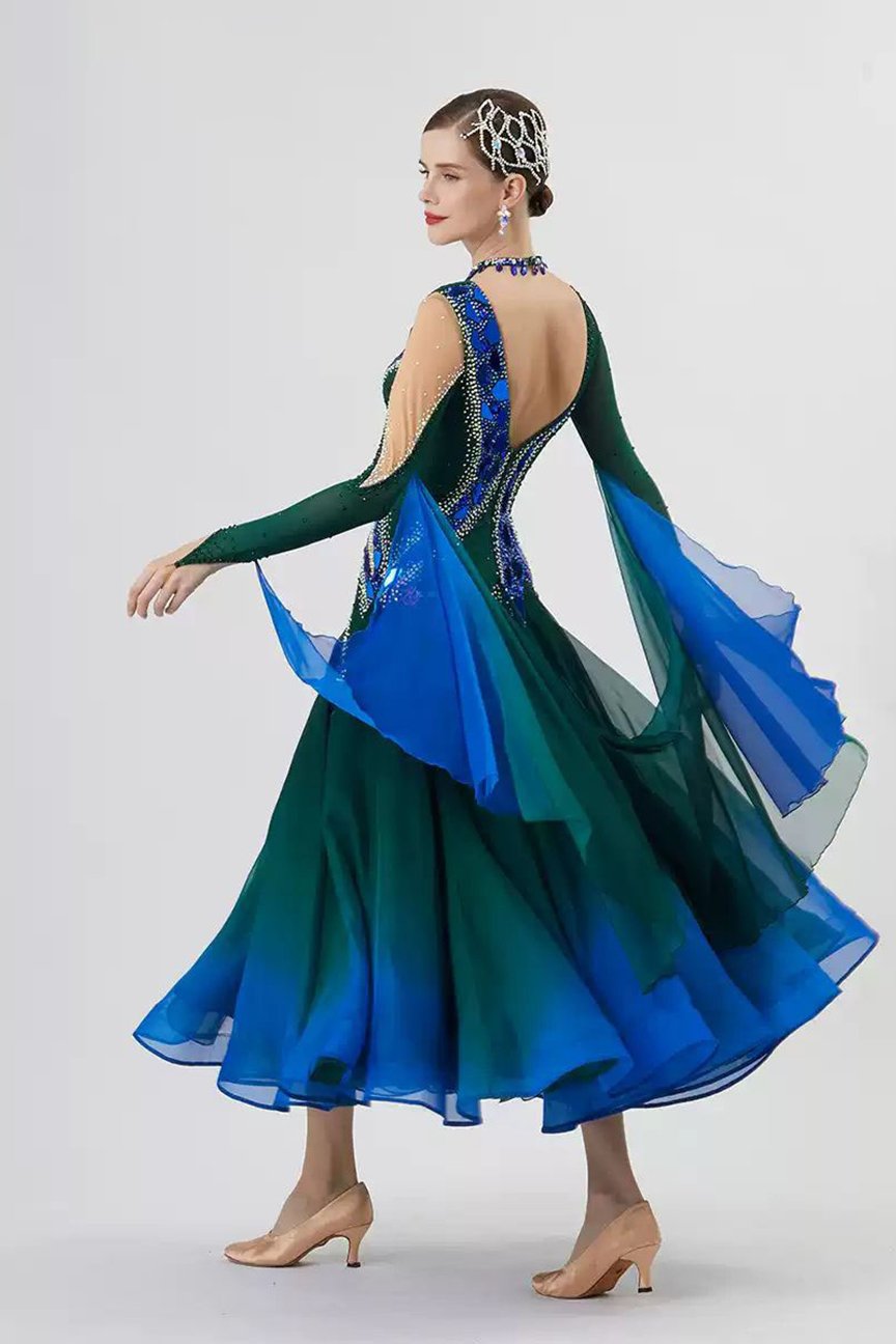 Bailebelle Fashion new national standard modern dance performance competition costume dress Blue, Black image 1