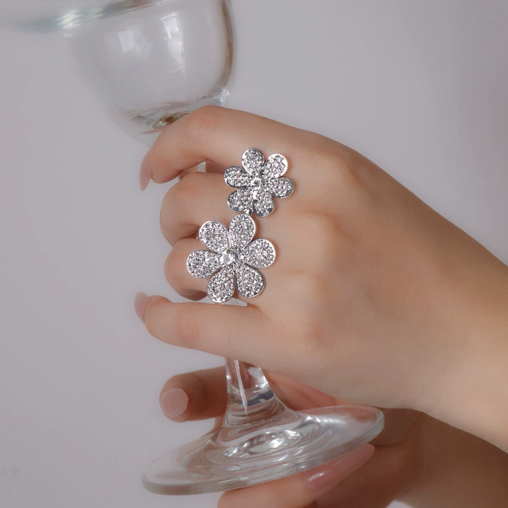 Flower ring simple rhinestone open ring bridal temperament accessories female ring