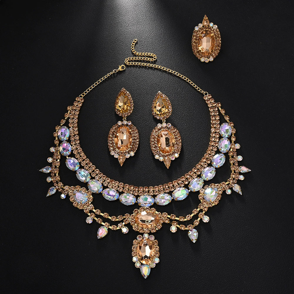 New geometric jewelry set exaggerated rhinestone clavicle chain masquerade accessories Jewelry Set