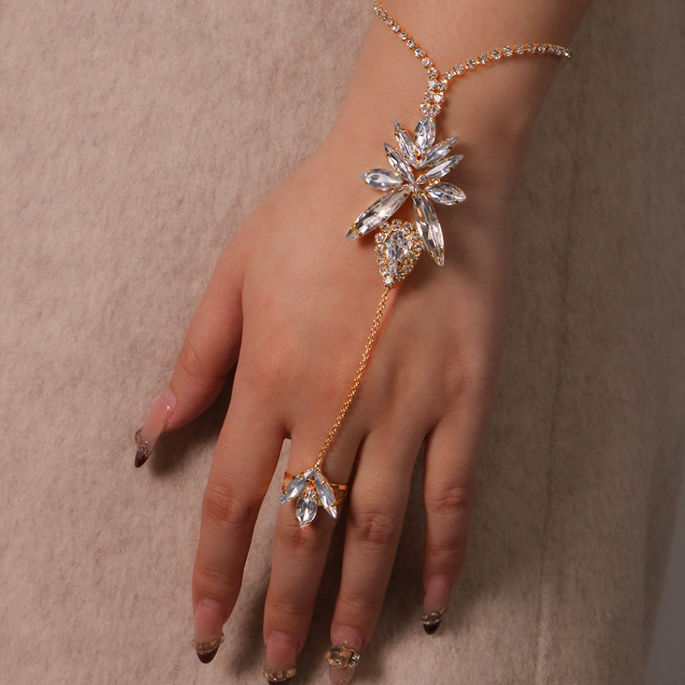 Leaf finger bracelet for women high end rhinestone bracelet exaggerated accessories female Bracele