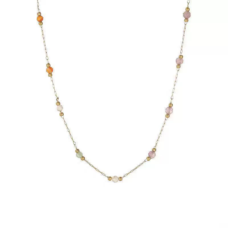 Colorful Beaded Necklace – Retro Stone Collarbone Chain for Women 2025