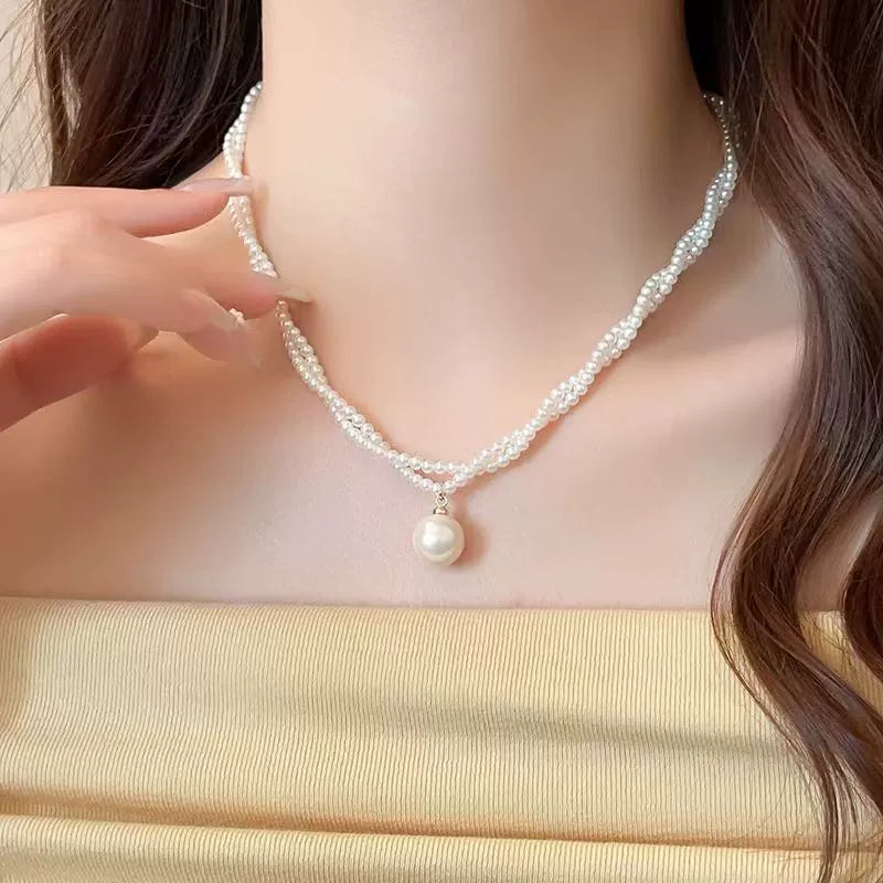 Double Layer Pearl Pendant Necklace – French Luxury Clavicle Chain 2025