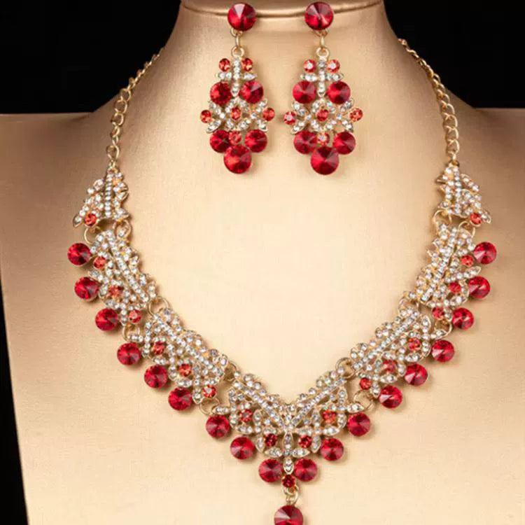 Bridal jewelry three piece set of high end sense prom wedding accessories alloy diamond set necklace earring set set chain