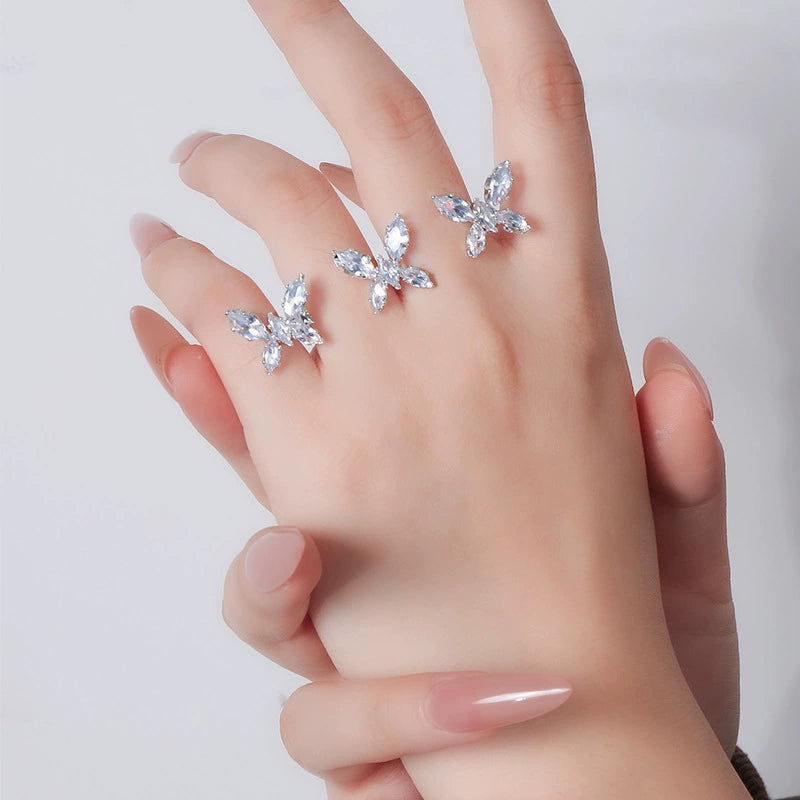 Butterfly double finger ring temperament zircon exquisite ring design accessories female ring