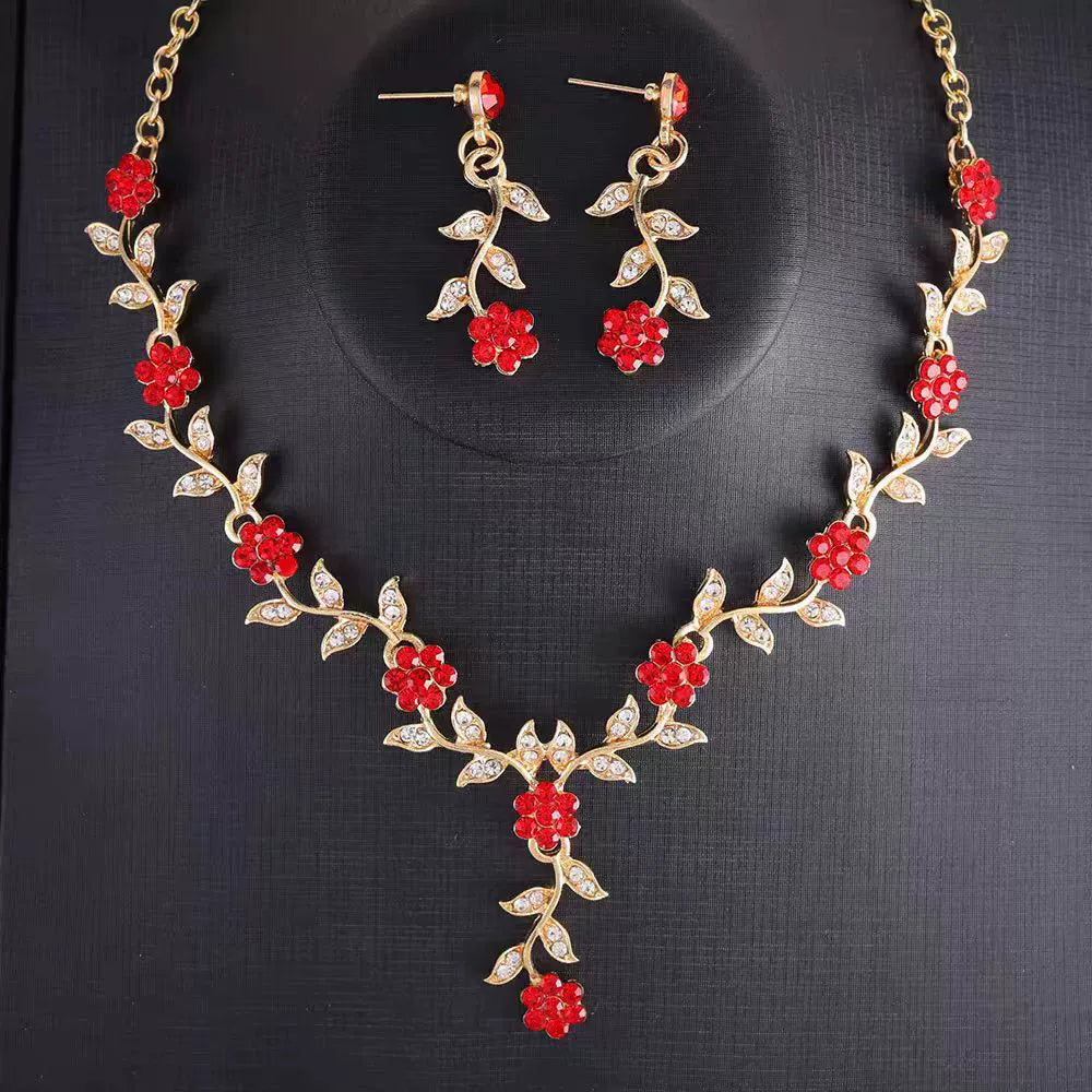 Vintage Flower Rhinestone Jewelry Set – Bridal Wedding Necklace & Earrings