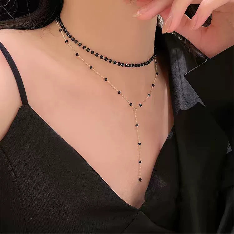 Black Crystal Clavicle Chain – Simple Fashion Necklace for Women