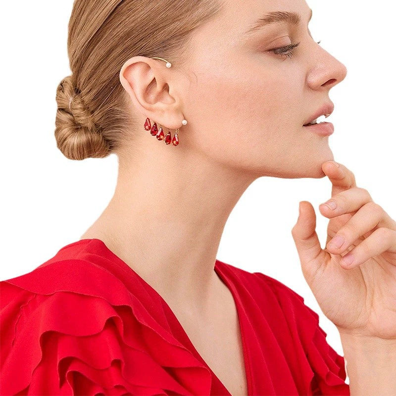 Red teardrop earrings personalized diamond earrings design accessories female earrings