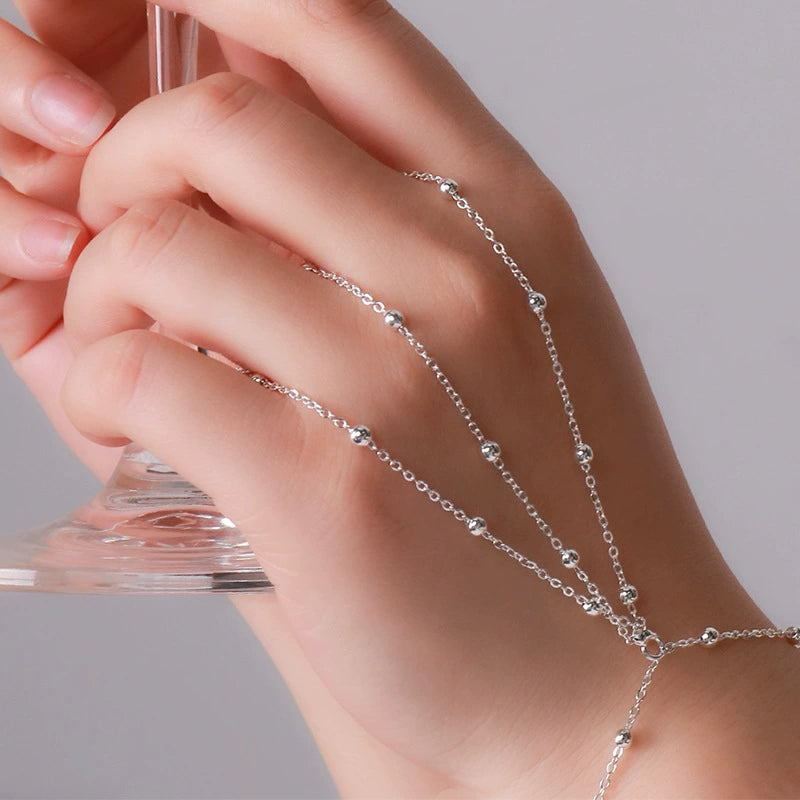Beaded Metal Hand Chain Bracelet for Women