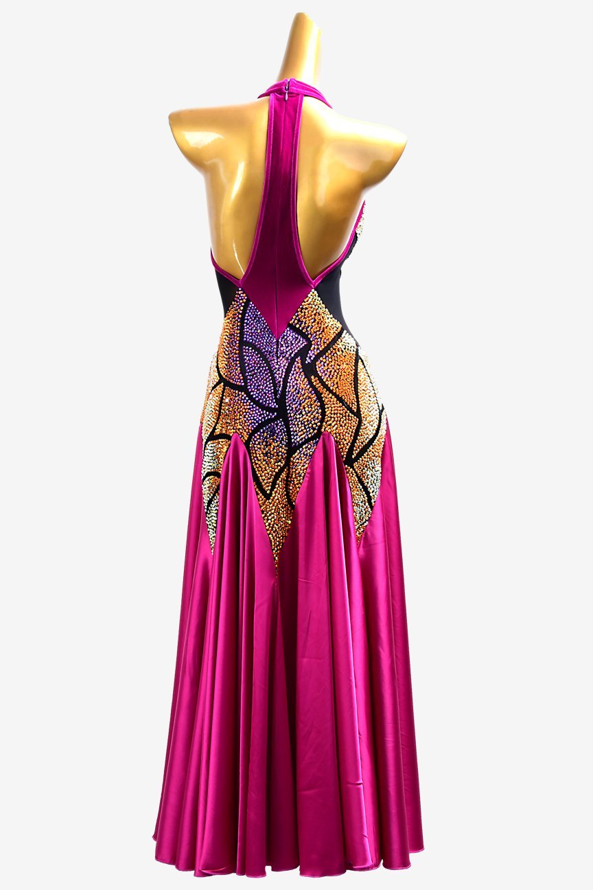 Mediumvioletred Standard dress with stretch satin underskirts with gold shaded purple rhinestone image 1