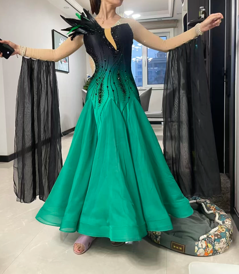Bailebelle Fashion Custom new high end national standard modern dance performance competition costume feather diamond dress customization image 9