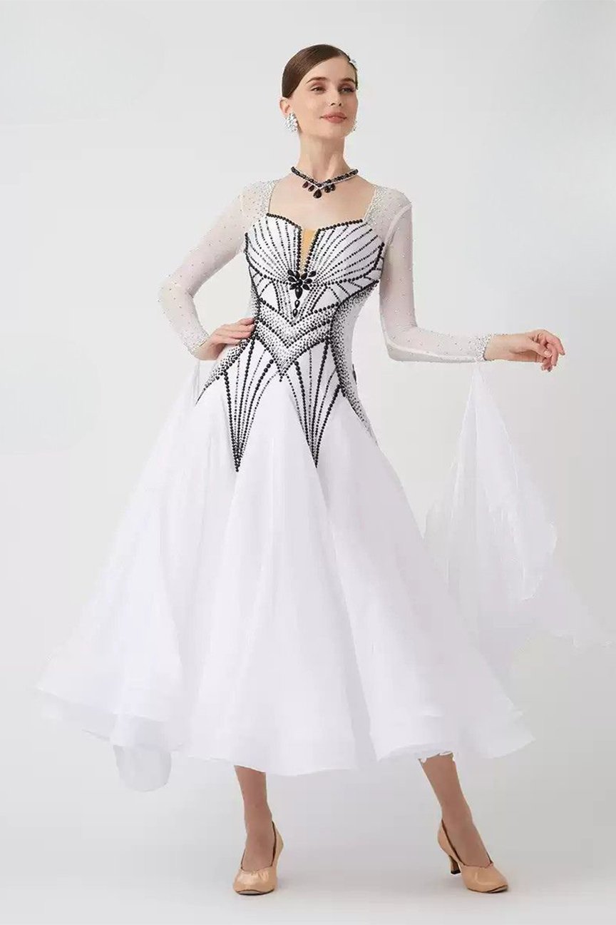 Bailebelle Fashion customized national standard modern dance performance competition costume White, Black image 0