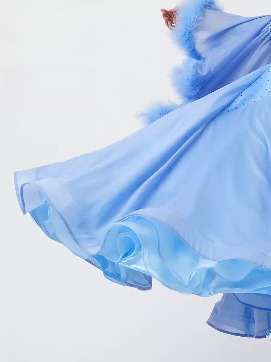 Bailebelle Fashion Standard modern dance performance competition costumes ballroom dance skirt Blue image 5