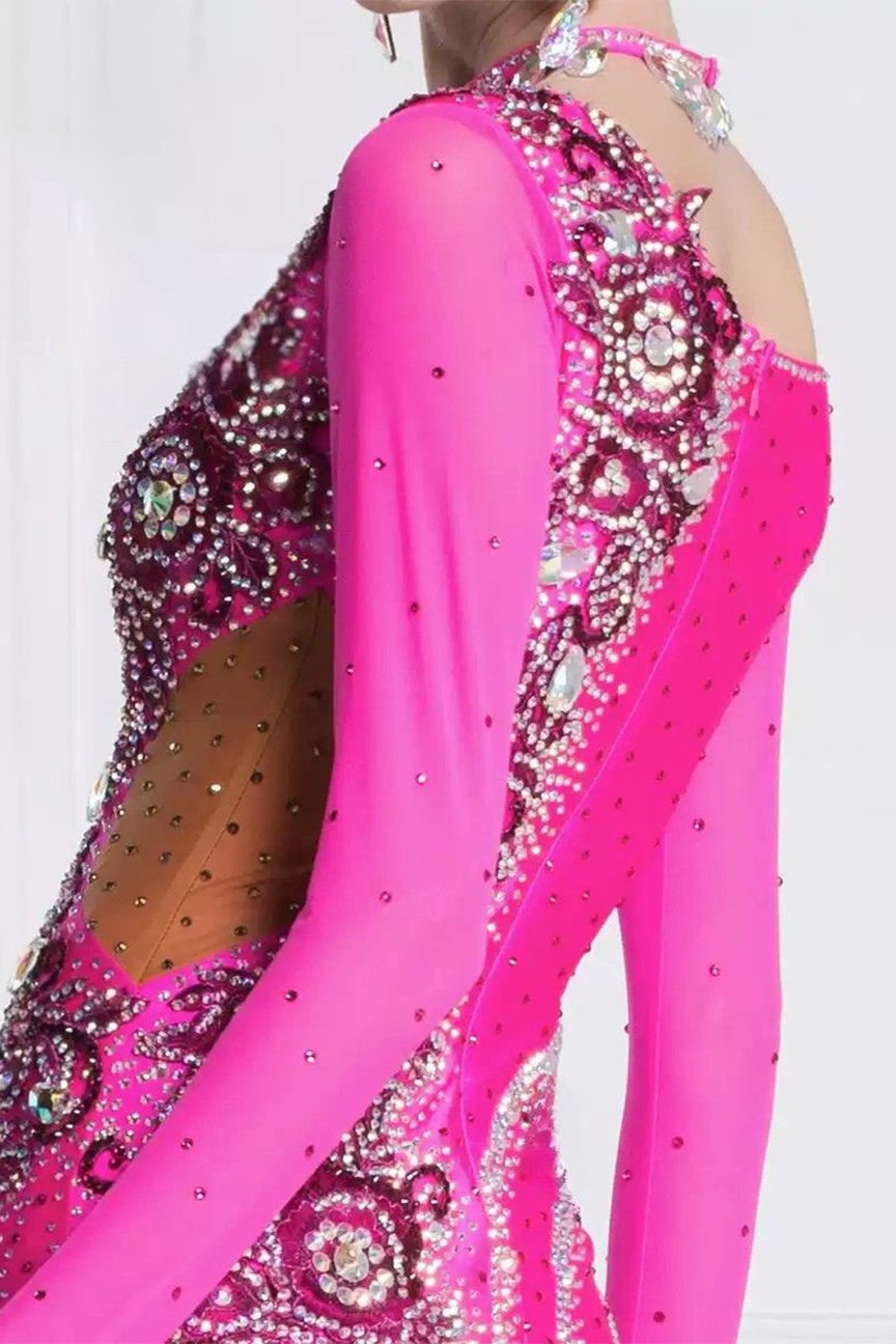 Bailebelle Fashion new national standard Latin dance costumes show dress samba cha cha competition adult Pink image 2