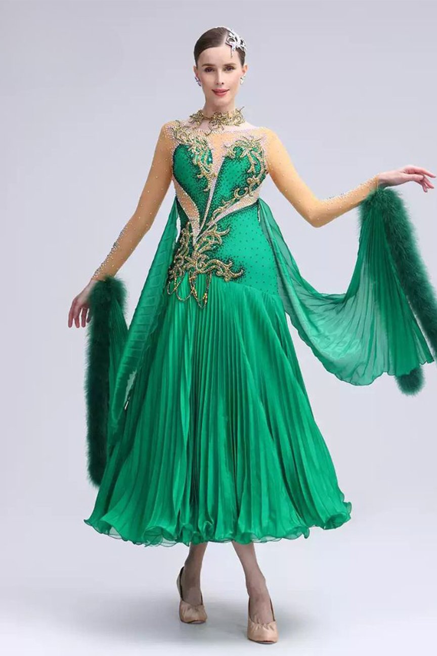Bailebelle Fashion 2024 autumn new high end national standard modern dance performance dress flower dress custom Green image 3
