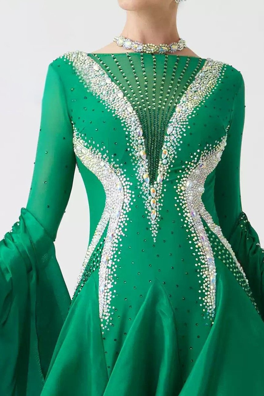 Bailebelle Fashion 2024 new international standard dance modern dance performance dress competition dress flower dress Green image 5