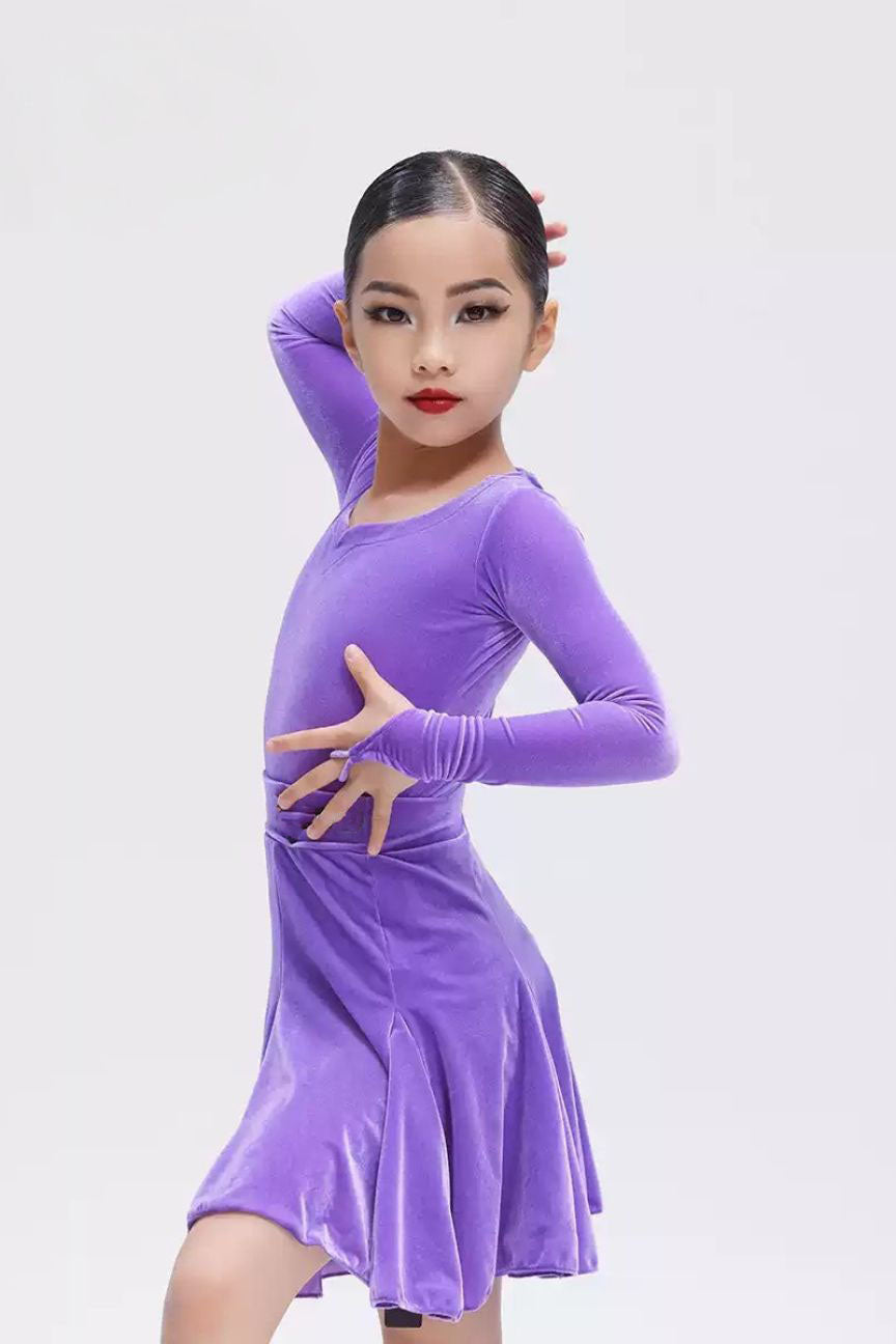 international standard dance clothes for children Latin dance competition clothes velvet Nylon Pearlesce image 3
